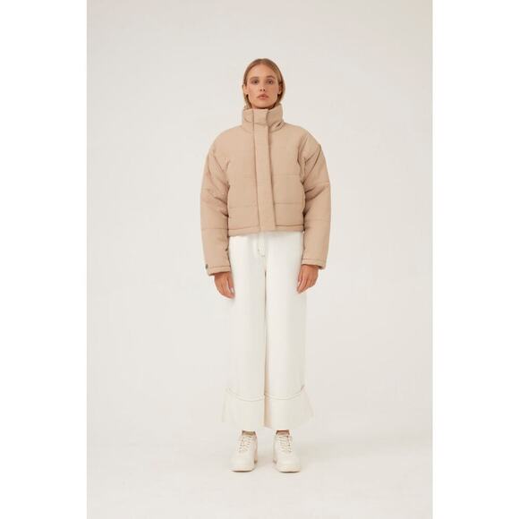 THE FIFTH LABEL Remake Puffer Tan Bomber Jacket Cropped XS - Picture 2 of 14